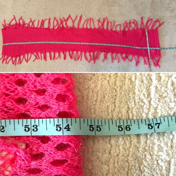 Hot Pink Infinity Scarf One Size Festival Knit Fringe Soft Metallic Thread - Picture 7 of 12